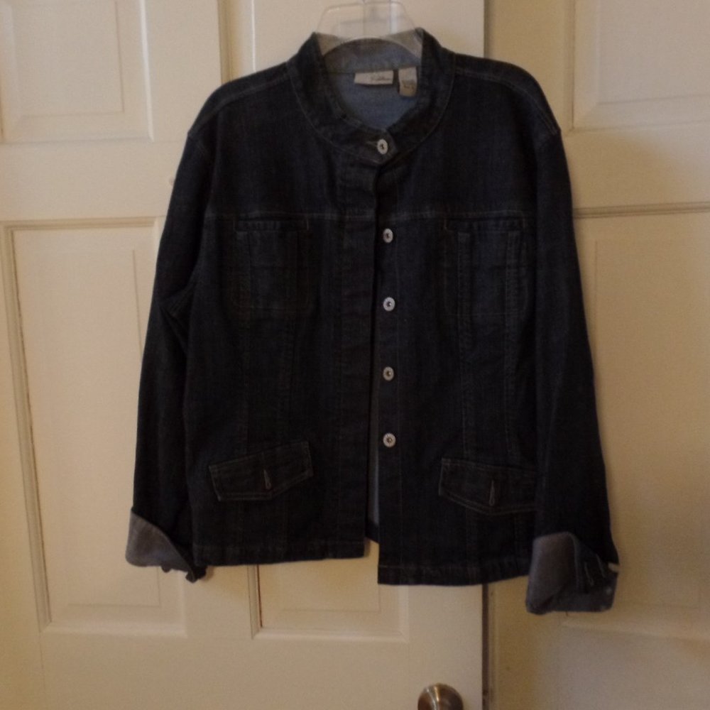 Chico's Platinum Mandarin Collar Jean Jacket 3/XL